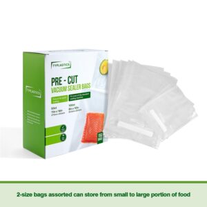 TYPLASTICS Vacuum Sealer Bags, Set of 150 Pre-Cut, Quart and Gallon, for Food Saver, Airtight Vac Storage, Meal Prep