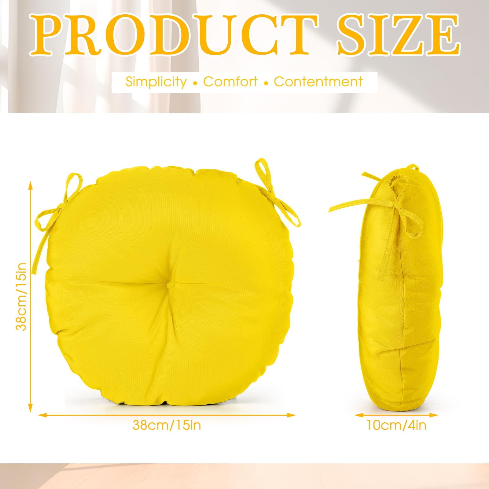 Tinideya 8 Set Outdoor Chair Cushions 15 Inch Round Seat Cushions Waterproof Chair Cushions with Ties for Bistro Patio Garden Furniture(Yellow)