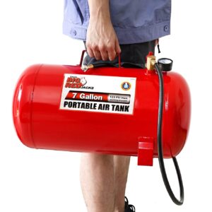 BIG RED T88007-1 Torin Horizontal Portable Air Storage Tank with 36 "Hose and Pressure Gauge, Capacity 7 Gallons, Red