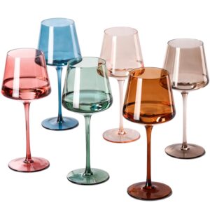 Colored Wine Glasses Set of 6-18oz【Hand Blown】Crystal Colorful Wine Glasses with Stem-Muticolor Wine Glass Wedding gift set for wine lovers Red White Wine Dinner