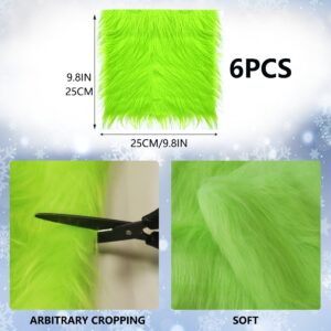 Faux Fur Fabric Christmas Winter Squares Shaggy Fur Fabric Patches Green 10x10 Inch for DIY Craft Hobby Halloween Winter Costume Decoration