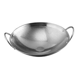 ＫＬＫＣＭＳ Frying Pan, Stainless Steel Wok, Round Bottom Wok, Chinese Wok, Double Ear Wok Pot, Nonstick Skillet Pot, Deep Frying Pan, 8inch