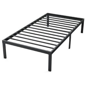 dumos bed frame - twin size metal platform bed frame mattress foundation with steel slat support, no box spring needed, storage space under frame, easy assembly, black