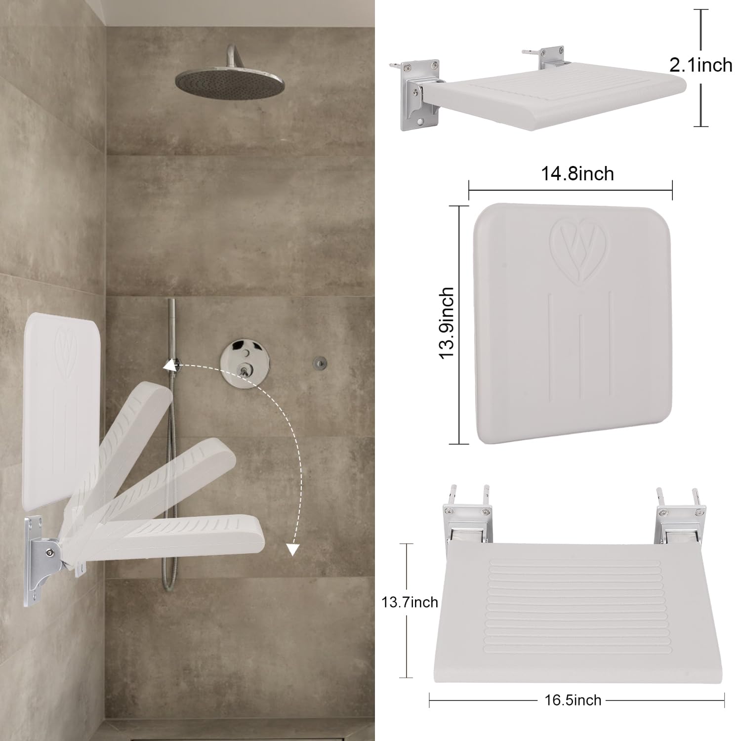 Shower Seat Wall Mount, Foldable Shower Chair Wall Mounted Load 400 Lbs Thicken Safety Folding Shower Seat for Inside Shower, Shower Bench Stool Wall Mounted for Adults Seniors