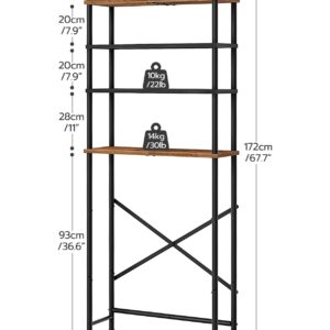 HOOBRO Over The Toilet Storage, 4-Tier Over Toilet Bathroom Organizer, Freestanding Above Toilet Shelf with Adjustable Feet, Space Saving, Easy to Assemble, Rustic Brown and Black BF64TS01