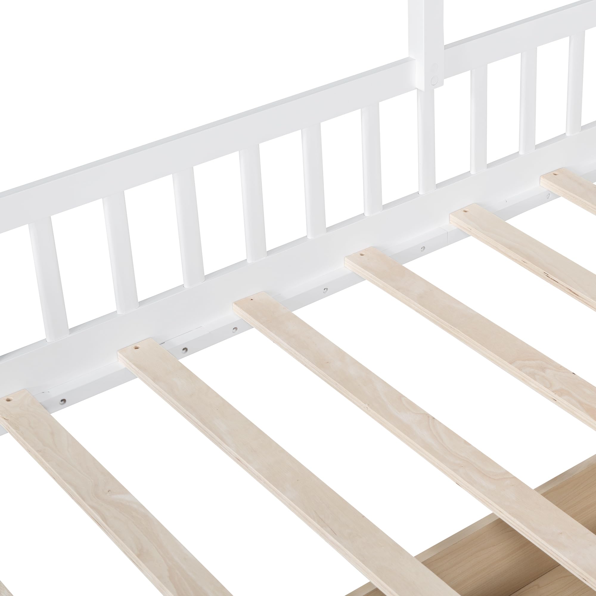 Twin Size House Bed Frame for Boys Girls Kids Adults Toddler with Sofa, Kids Platform Bed with Two Drawers and Storage Shelf, White