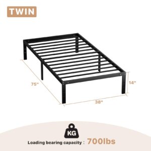 DUMOS Bed Frame - Twin Size Metal Platform Bed Frame Mattress Foundation with Steel Slat Support, No Box Spring Needed, Storage Space Under Frame, Easy Assembly, Black