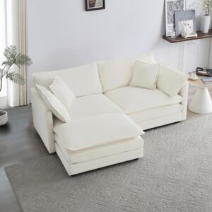 williamspace 76.7" sectional sofa couch for living room, modern upholstered loveseat sofa with ottoman, 2 seater l-shaped sectional couch for apartment small space, chenille fabric (cream white)