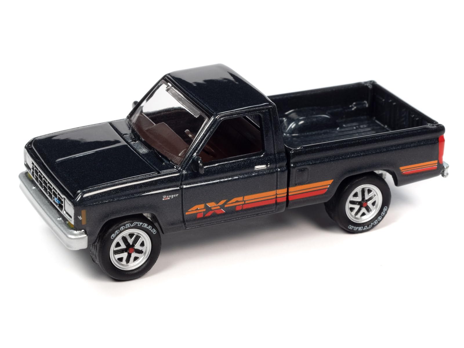 1985 Ranger XL Pickup Truck Dark Charcoal Metallic w/Stripes Classic Gold Collection 2023 Release 1 Limited Edition 4860 Pieces Worldwide 1/64 Diecast Model Car by Johnny Lightning JLCG031-JLSP326A