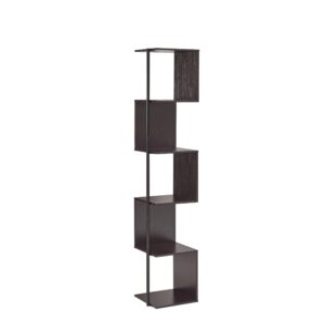 homes: inside + out svenja modern style 60 in. tall corner book shelf stand, 5 tier shelving unit with circular metal support, living room bedroom decor aesthetic wall accessories, espresso