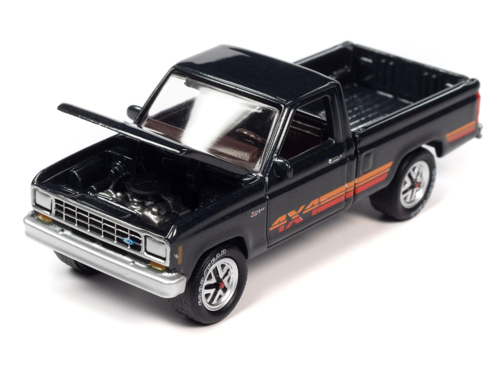 1985 Ranger XL Pickup Truck Dark Charcoal Metallic w/Stripes Classic Gold Collection 2023 Release 1 Limited Edition 4860 Pieces Worldwide 1/64 Diecast Model Car by Johnny Lightning JLCG031-JLSP326A