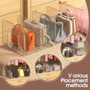 2pcs Clear Plastic Purse Handbag Organizer 4 Sections Bag Closet Shelf Divider Purse Display Stand Handbag Storage Organizer Clear Desk File Sorter Stand Holder Bookshelf (2)