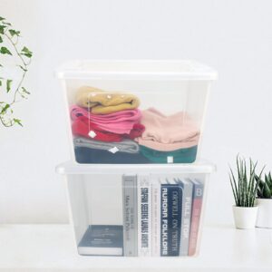 Uyorm 56 Quart Ultra Latch Box Large Storage Bins Waterproof Utility Tote Organizing Container Box with Buckle Lid Collapsible Clear Plastic Storage Box for Clothes and Bedding Transparent