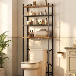 HOOBRO Over The Toilet Storage, 4-Tier Over Toilet Bathroom Organizer, Freestanding Above Toilet Shelf with Adjustable Feet, Space Saving, Easy to Assemble, Rustic Brown and Black BF64TS01