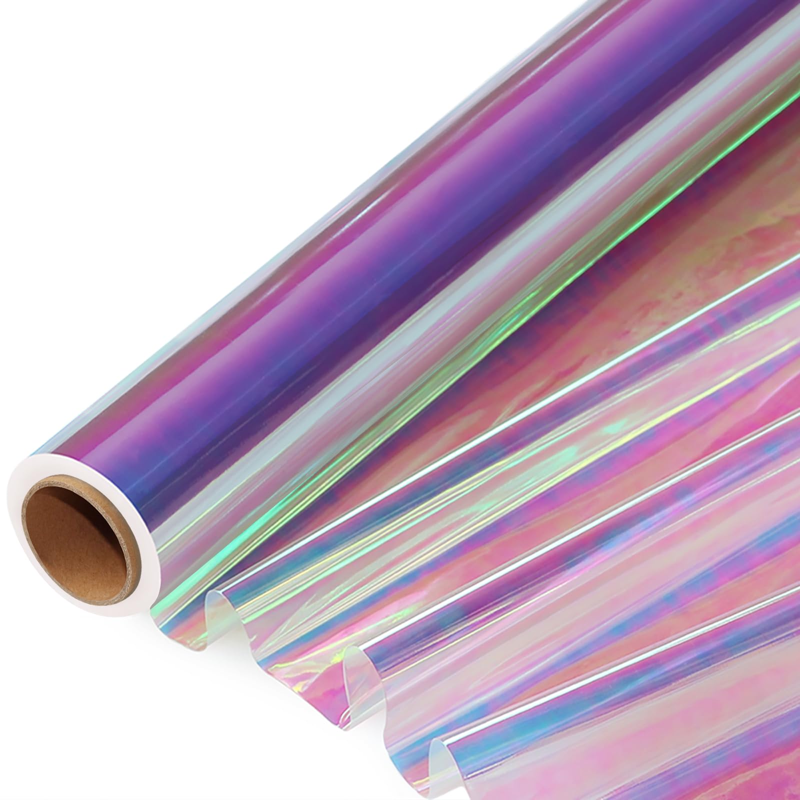 SYOGUA 66 ft Iridescent Cellophane Wrap Roll (17'' Wide x 66' Long) Transparent Iridescent Cellophane Roll, Rainbow Colored Gift Wrapping Plastic for Baskets, Treats, DIY Crafts, Christmas Gifts