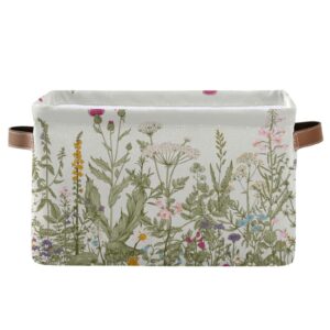 large storage basket flowers herbs wildflowers botanical cube storage bin canvas fabric organizer handles collapsible for clothes toys bedroom decorative