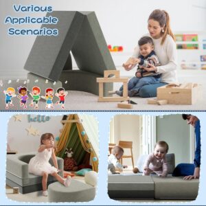 Pelnuies Modular Kids Play Couch, 3 PCS Play Couch for Toddlers 1-3, Comfy Toddler Couch for Playing, Creativing, Sleeping, Convertible Baby Sofa Bed for Boys and Girls, Gray