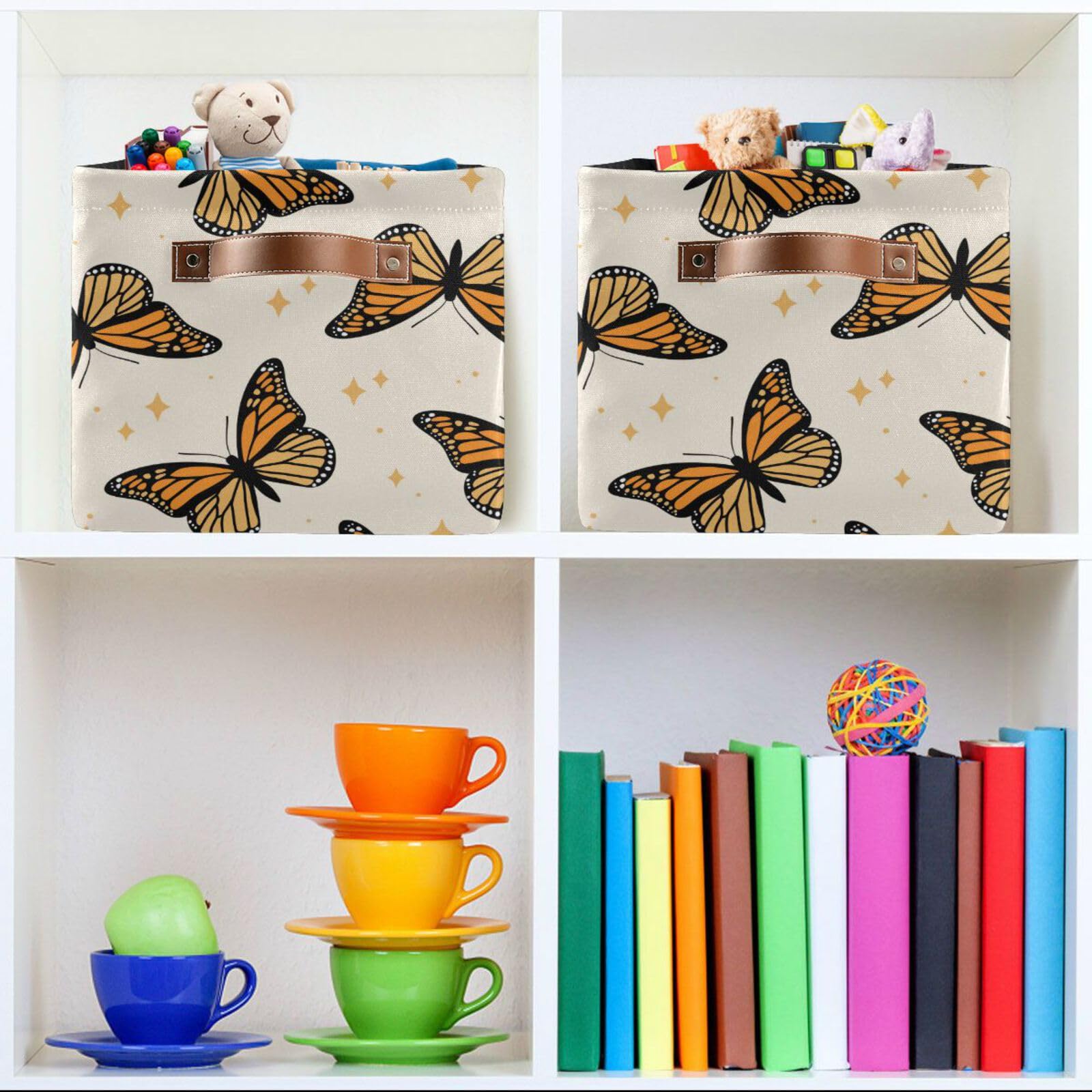 Monarch Butterflies Large Storage Basket Cube Storage Bin Canvas Fabric Organizer Handles Collapsible Decorative for Clothes Toys Bedroom