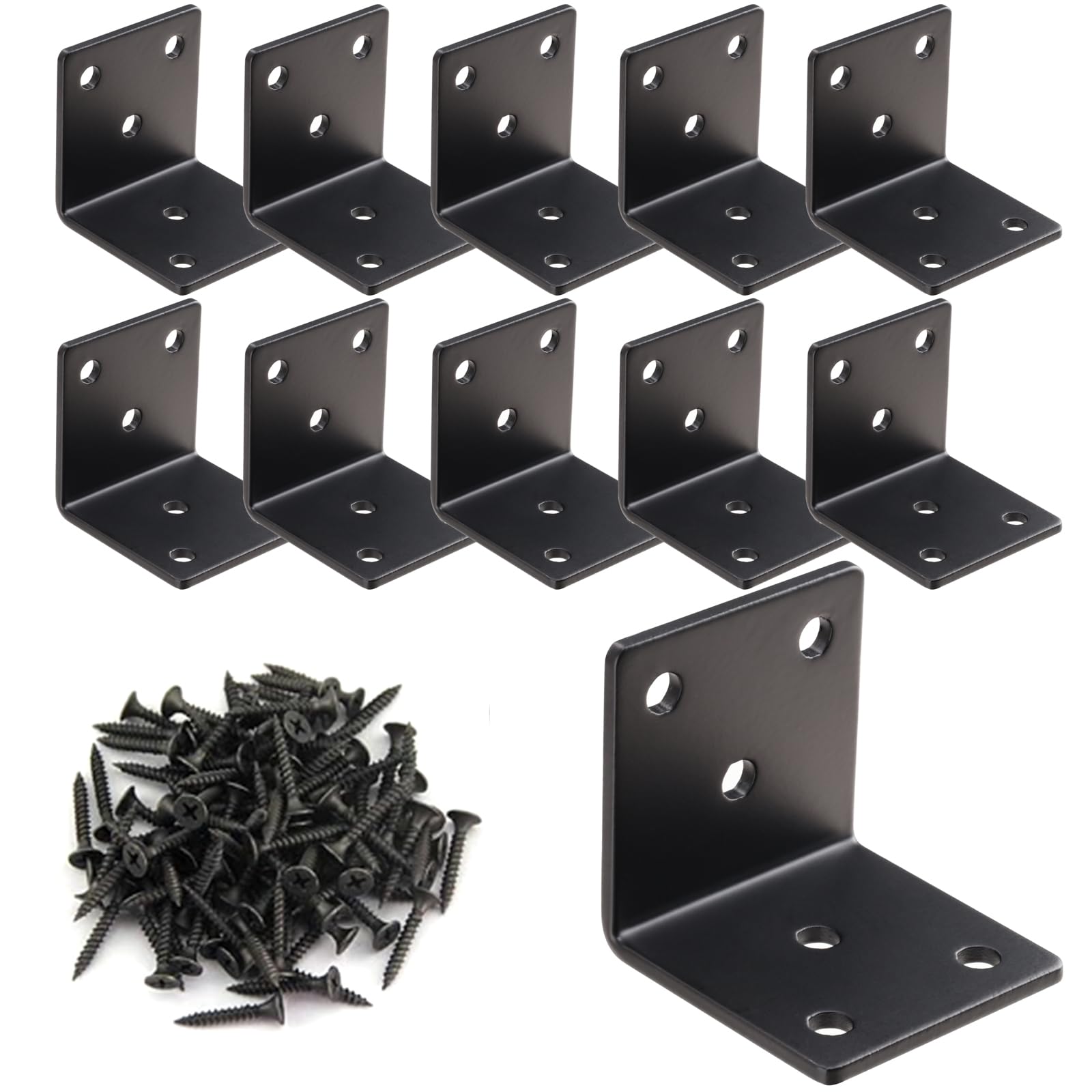 YUjieSTC Bracket Right-Angle, 3.0 mm Aluminum Angle, for Stools, Tables, Beds and Shelves Reinforcement or Support (Black, Set of 10)