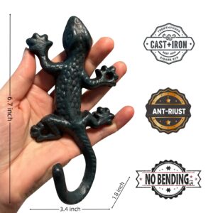 Auafanzy Outdoor Cast Iron Pool Towel Wall Hooks, Lovely Gecko Heavy-Duty Coat Hooks, Fun Lizard Pool Towel Holder for Outdoor and Indoor，Cool Gecko Key Holder and Wall Decor (4 Pcs)