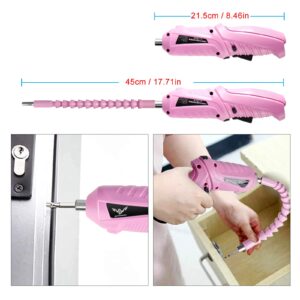 Pink Electric Screwdriver, 3.6V Cordless Drill Screwdriver Rechargeable, 3.5N·m Max Torque Electric Screw with 2 Accessory Kit, Micro USB, Front LED Light, Easy for Small Home Projects