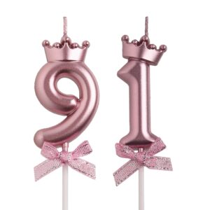 aoolada 91st birthday candles, rose gold 91 year old number birthday candles, happy birthday party decorations cake topper gifts for men women