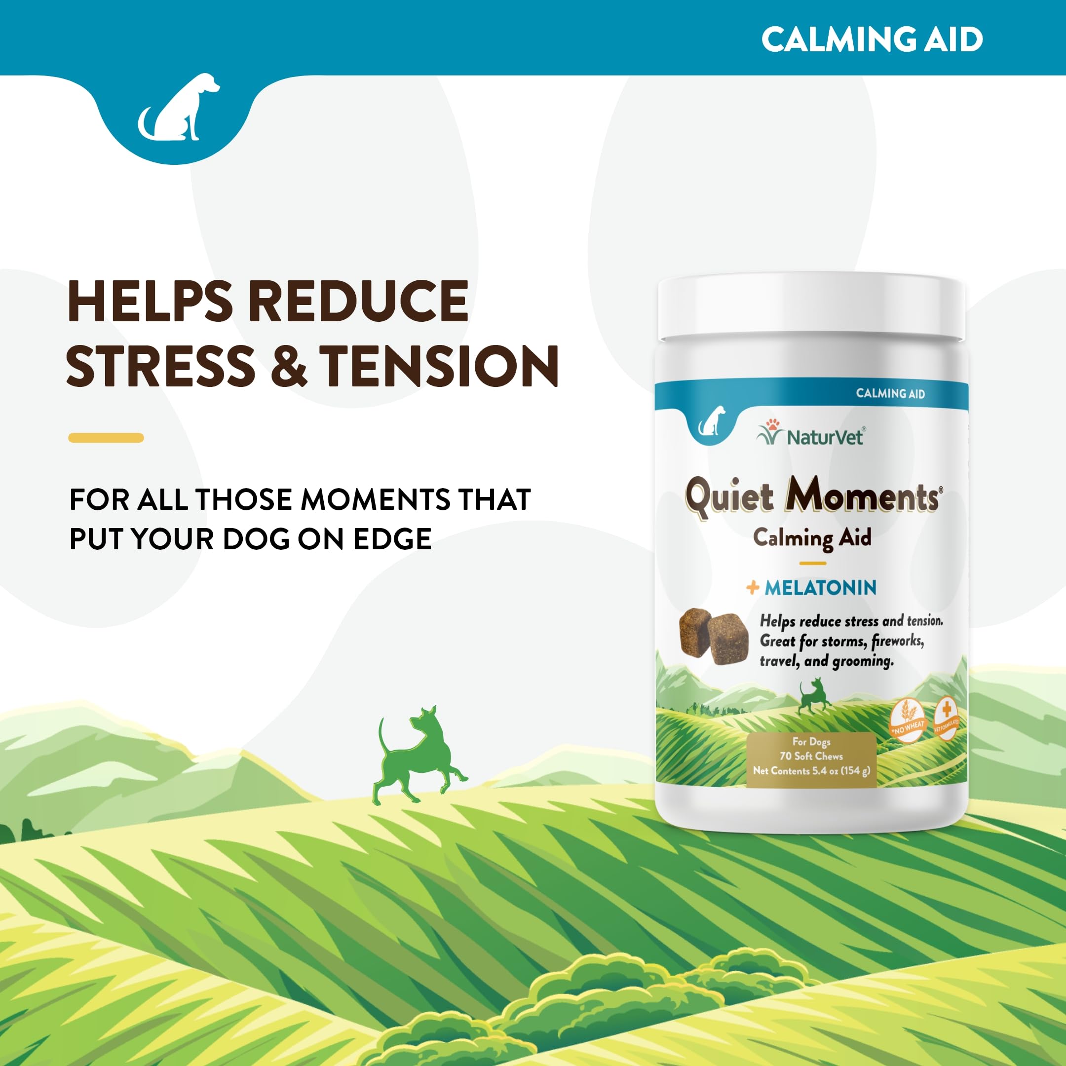 NaturVet Quiet Moments Calming Aid Dog Supplement – Helps Promote Relaxation, Reduce Stress, Storm Anxiety, Motion Sickness for Dogs -70 Soft Chew - Calming Drops - 2 Oz