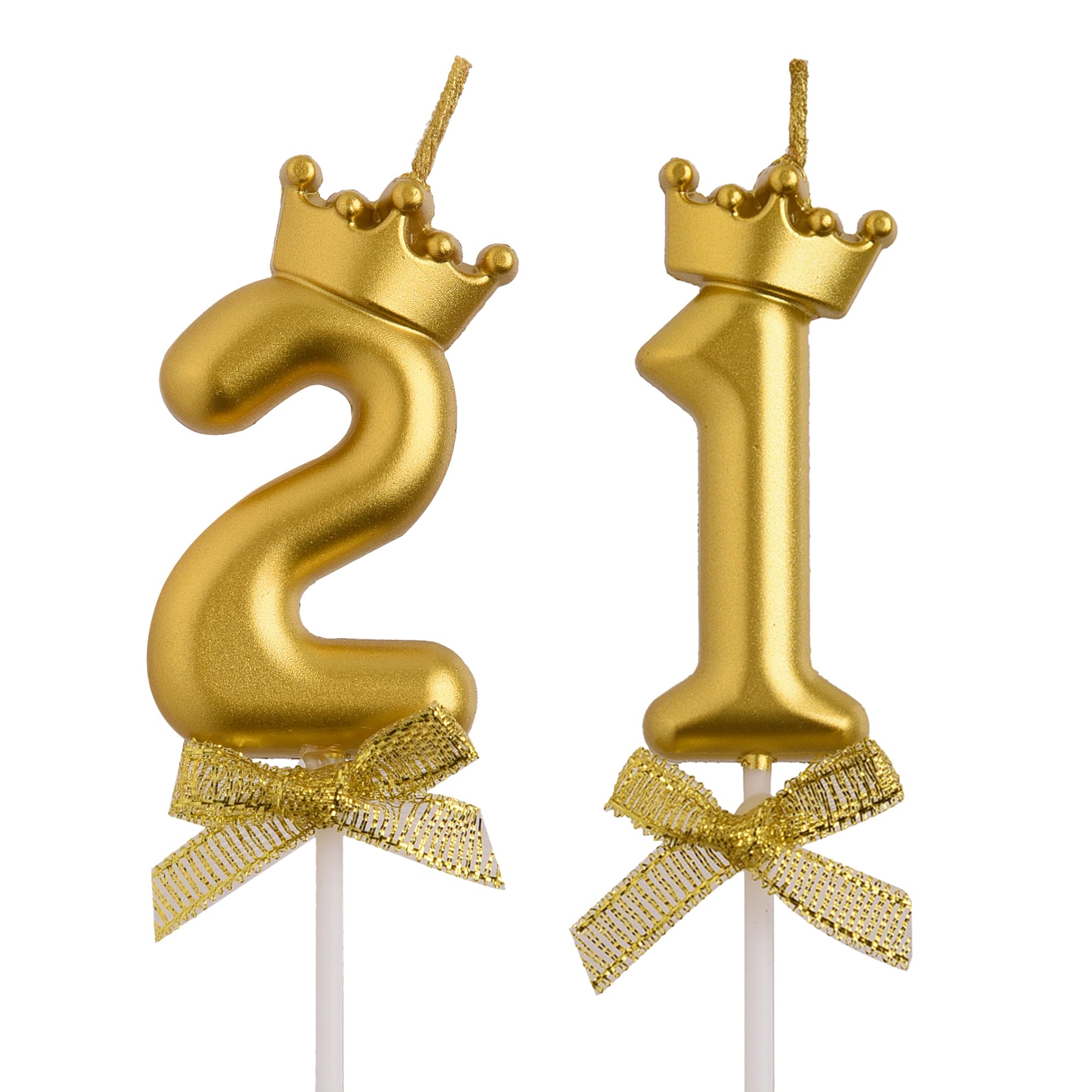 AOOLADA 21st Birthday Candles, Gold 21 Year Old Number Birthday Candles, Happy Birthday Cake Topper Gifts Party Decorations for Men Women