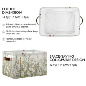 Large Storage Basket Flowers Herbs Wildflowers Botanical Cube Storage Bin Canvas Fabric Organizer Handles Collapsible for Clothes Toys Bedroom Decorative