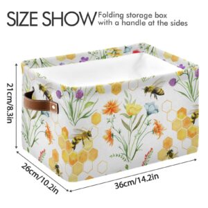 Wildflowers and Bees Large Storage Basket Cube Storage Bin Canvas Fabric Organizer Handles Collapsible Decorative for Clothes Toys Bedroom