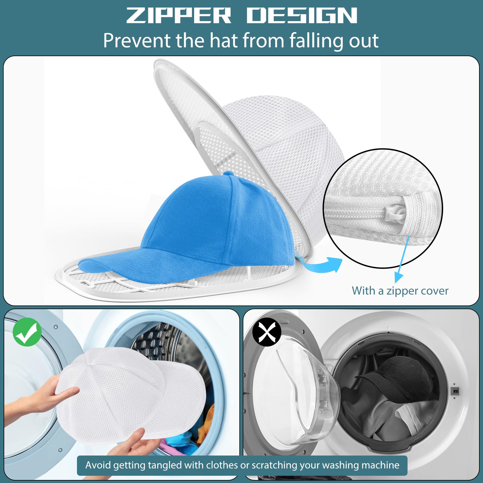 Eiito Hat Washer for Washing Machine,Hat Cleaner for Baseball Caps with Frame Cage and Mesh (1Pack white with mesh)