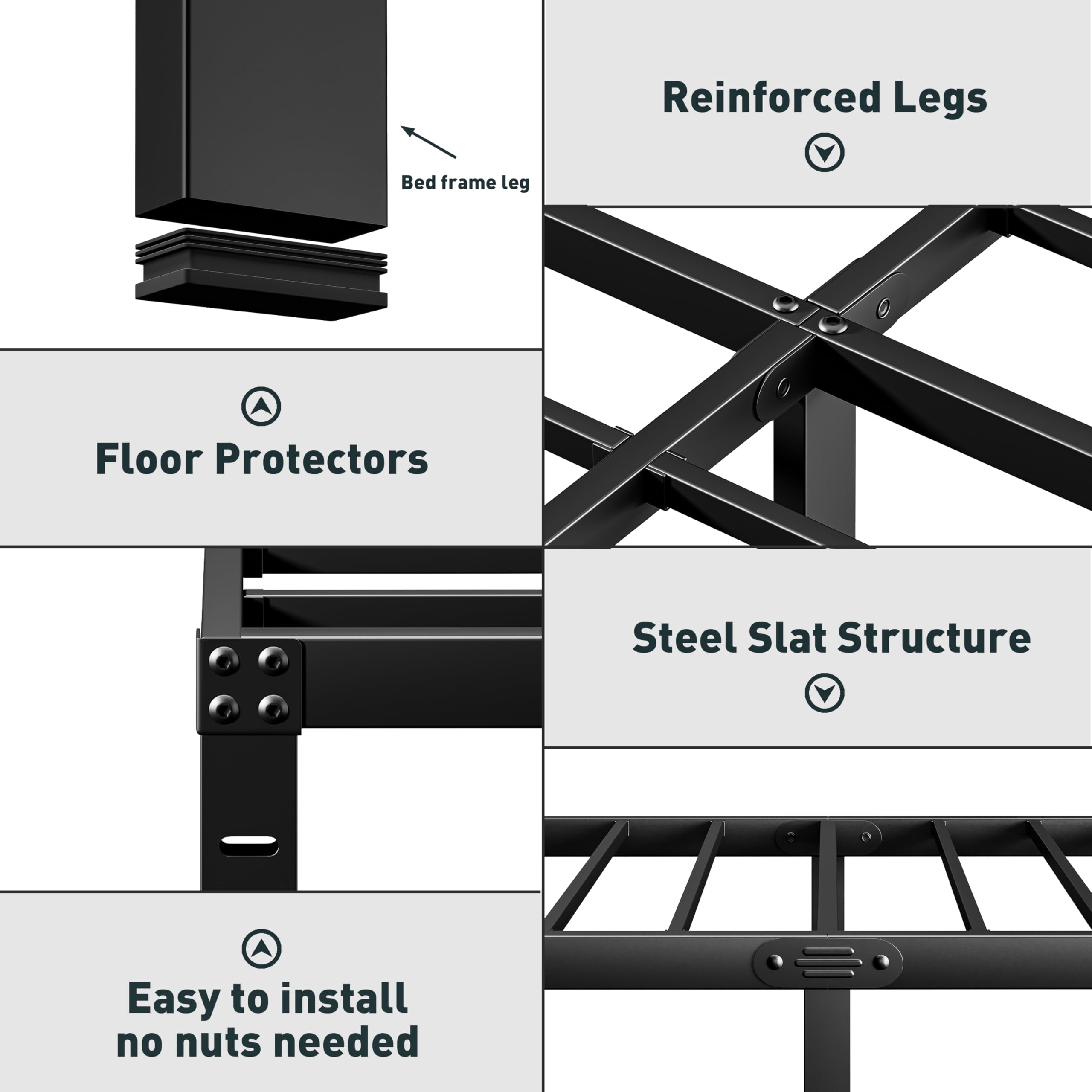 AMOBRO Low Profile Bed Frame - Heavy Duty Metal Queen Bed Frame in Matte Black, 7-Inch Heavy Duty Platform with Steel Slats, Easy Assembly, Noise-Free, Non-Slip, No Box Spring Needed