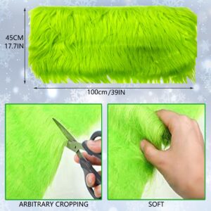 Faux Fur Fabric Christmas Winter Squares Shaggy Fur Fabric Patches Green 18x40 Inch for DIY Craft Hobby Halloween Winter Costume Decoration