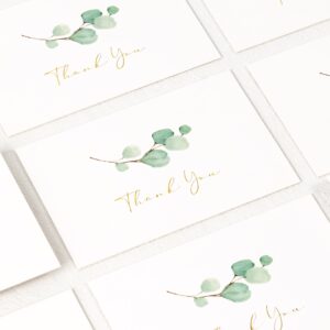 Crisky 100 PK Printable Greenery Thank You Cards with Envelopes Bulk - 5.25 x 3.5 Inches Gold Greenery Thank You Cards Notes for Wedding, Baby Shower, Bridal Shower, Small Business, Birthday