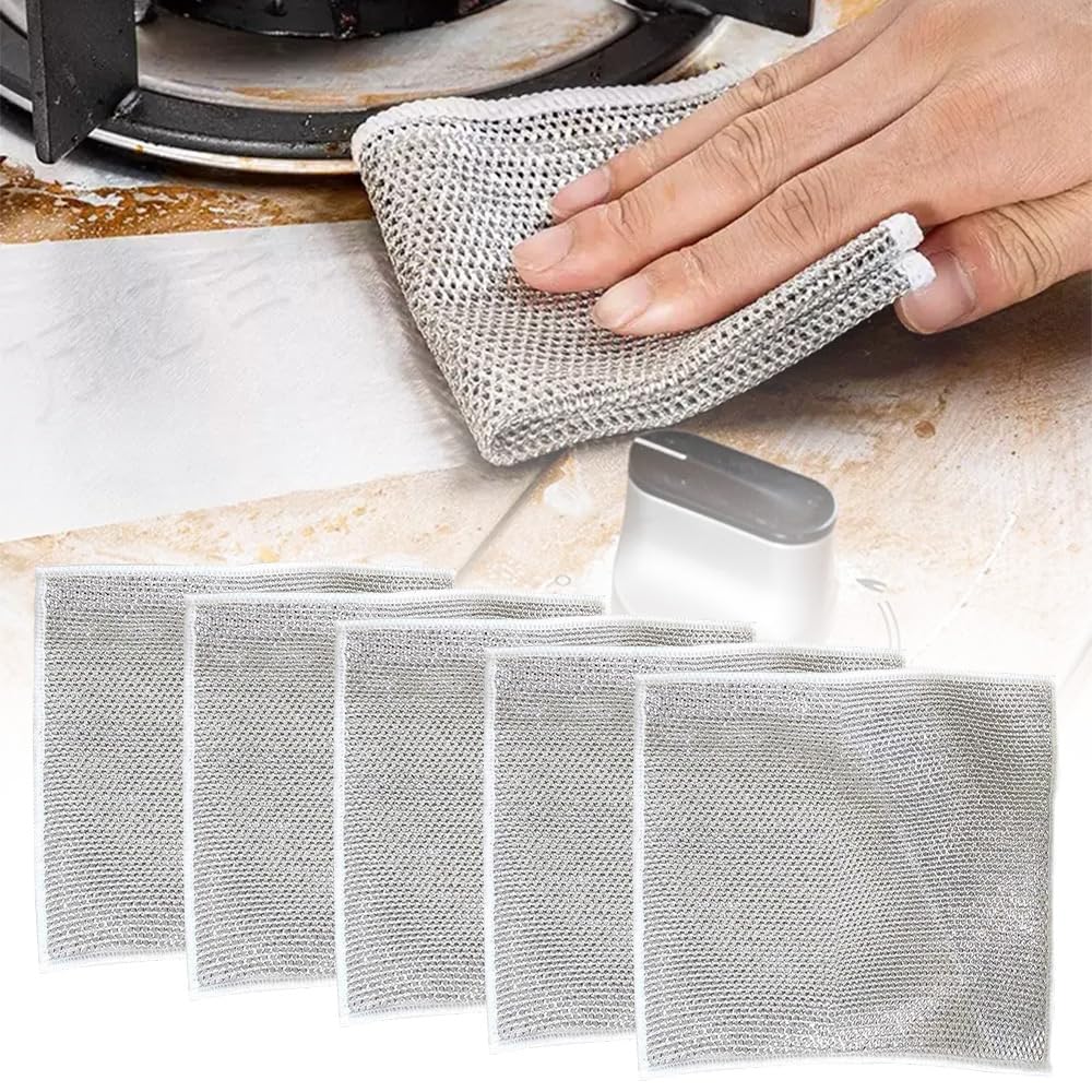 Multipurpose Wire Dishwashing Rags, 2024 New Scrubbing Wire Dishwashing Rags Non-Scratch Wire Dishcloth, Premium Metal Wire Dishwashing Cloth Scrubs Cleans for Dishes, Sinks (5 Pcs)