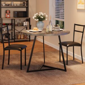 gaomon dining table set for 2, kitchen table and chairs for 2 with upholstered chairs, 3 piece dining room table set, round kitchen table set for small space, apartment, studio, rustic gray