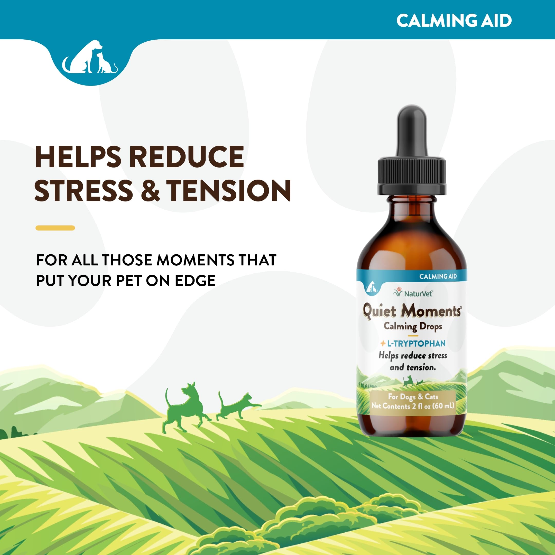 NaturVet Quiet Moments Calming Aid Dog Supplement – Helps Promote Relaxation, Reduce Stress, Storm Anxiety, Motion Sickness for Dogs -70 Soft Chew - Calming Drops - 2 Oz