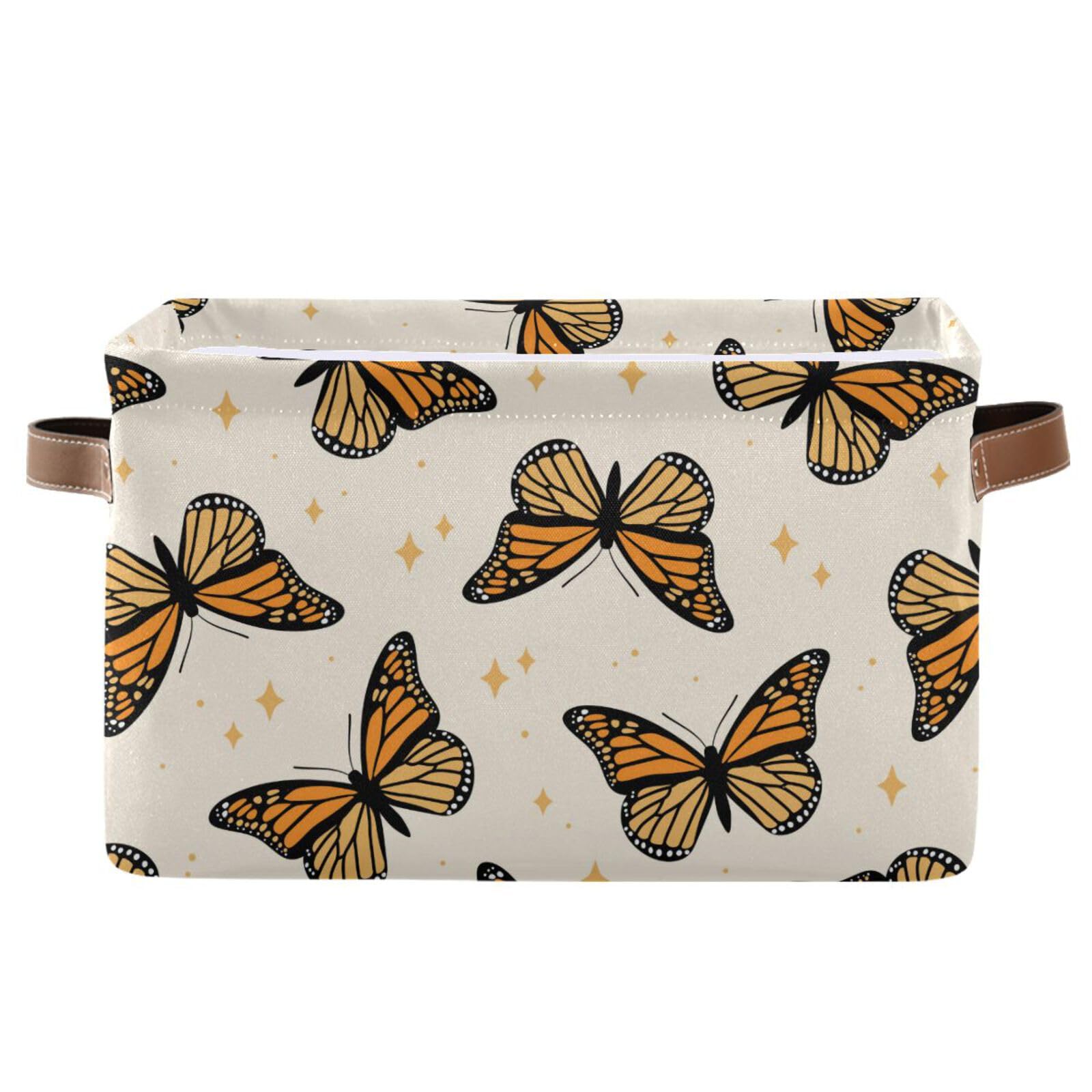 Monarch Butterflies Large Storage Basket Cube Storage Bin Canvas Fabric Organizer Handles Collapsible Decorative for Clothes Toys Bedroom