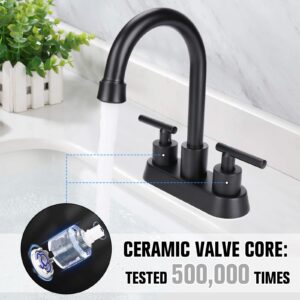 Bathroom Faucets for Sink 3 Hole, GXCROR 4 inch Matte Black Bathroom Sink Faucet, Stainless Steel Lead-Free 2-Handle Centerset Faucet for Bathroom Sink Vanity with Pop-up Drain and 2 Supply Hoses