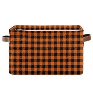 halloween thanksgiving black orange plaid large storage basket cube storage bin canvas fabric organizer handles collapsible decorative for clothes toys bedroom