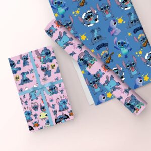 EYQQM Wrapping Paper 2 Roll 17" x 118" Gift Wrapping Paper Durable Mini Roll Surprises Gift Wrap Pack for Kids Birthday, Party Storage Festive Decoration (Pink & Blue)