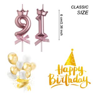 AOOLADA 91st Birthday Candles, Rose Gold 91 Year Old Number Birthday Candles, Happy Birthday Party Decorations Cake Topper Gifts for Men Women