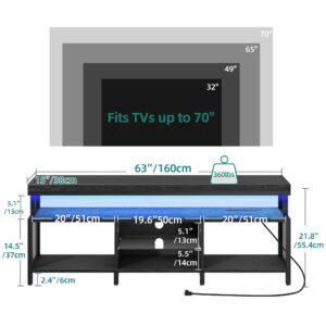 YITAHOME LED Television Stands w/Power Outlets for 70/65 inch, Modern Industrial TV Stand, Entertainment Center w/Open Storage TV Table, Entertainment Center for 360lbs for Living Room,Black