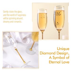 DUJUST Crystal Glass Wedding Champagne Flutes, Mr & Mrs Champagne Glasses with Handcrafted Gold Rim & 24K Gold Leaf Flakes, Square Bride and Groom Champagne Flutes, Valentine's Day Gift, Gift Package