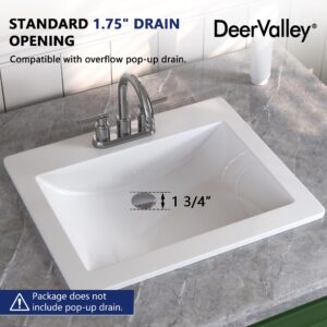 Bathroom Vessel Sink, DeerValley, 21”x18”Rectangular Drop-in Sink for Bathroom Ceramic Vessel Sink White Bathroom Sink Under Counter Modern Art Basin with Overflow and Three Faucet Holes, DV-1DS0122