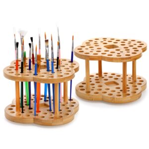 foraineam 2 pack rotating paint brush holder 53 holes bamboo display drying stand artist paint brush organizer watercolor brush stand rack paint brush storage art supply organizer