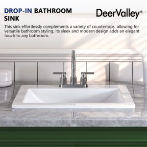 Bathroom Vessel Sink, DeerValley, 21”x18”Rectangular Drop-in Sink for Bathroom Ceramic Vessel Sink White Bathroom Sink Under Counter Modern Art Basin with Overflow and Three Faucet Holes, DV-1DS0122