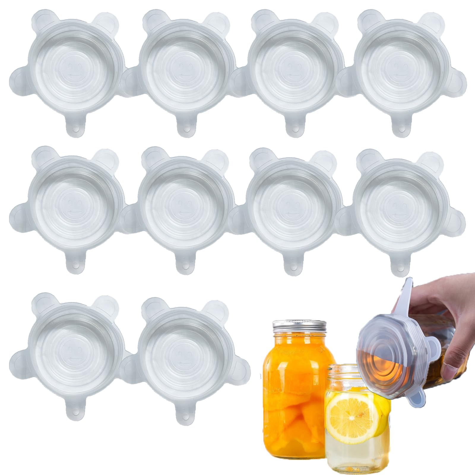 10 Pack Silicone Stretch Lids, Reusable Silicone Lids for Mason Jar(Stretched to 3.15inch), Silicone Container Lids Food Covers for Regular and Wide Mouth Mason Jar, Cans, Pot