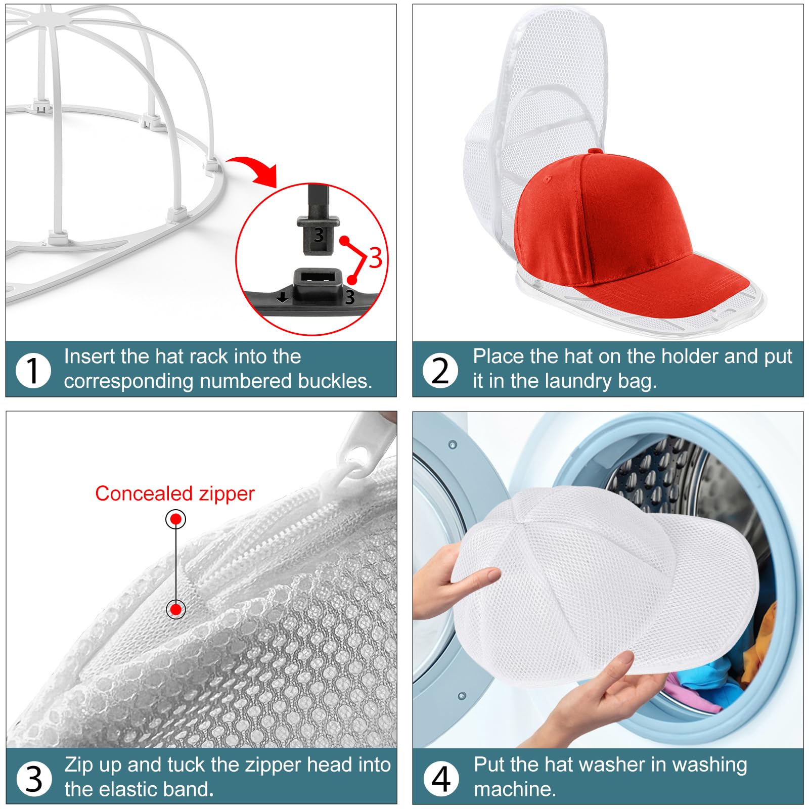 Eiito Hat Washer for Washing Machine,Hat Cleaner for Baseball Caps with Frame Cage and Mesh (1Pack white with mesh)