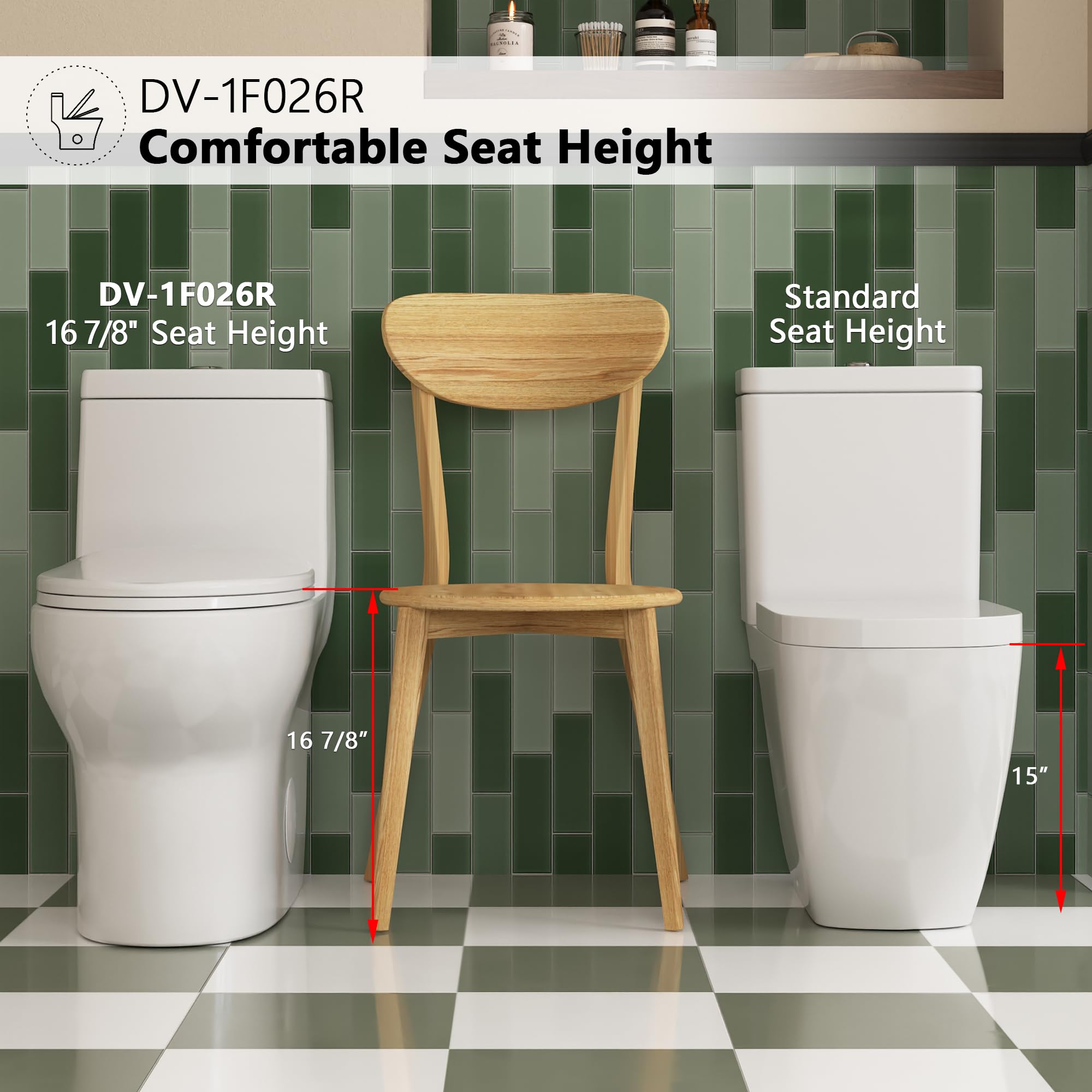 DeerValley DV-1F026R Elongated One Piece Toilet, Dual Flush 1.1/1.6 GPF Toilet with ADA Comfortable Seat Height, Powerful & Quiet Modern Standard Toilet for Bathroom, 10" Rough-In